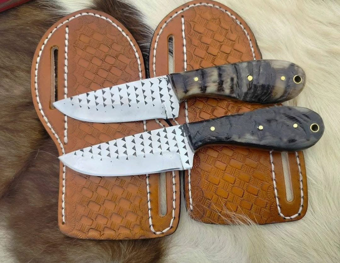 Rustic Cowboy Everyday Carry Knife – 8" Fall Edition Steel Blade, Sheep Horn Handle & Leather Sheath